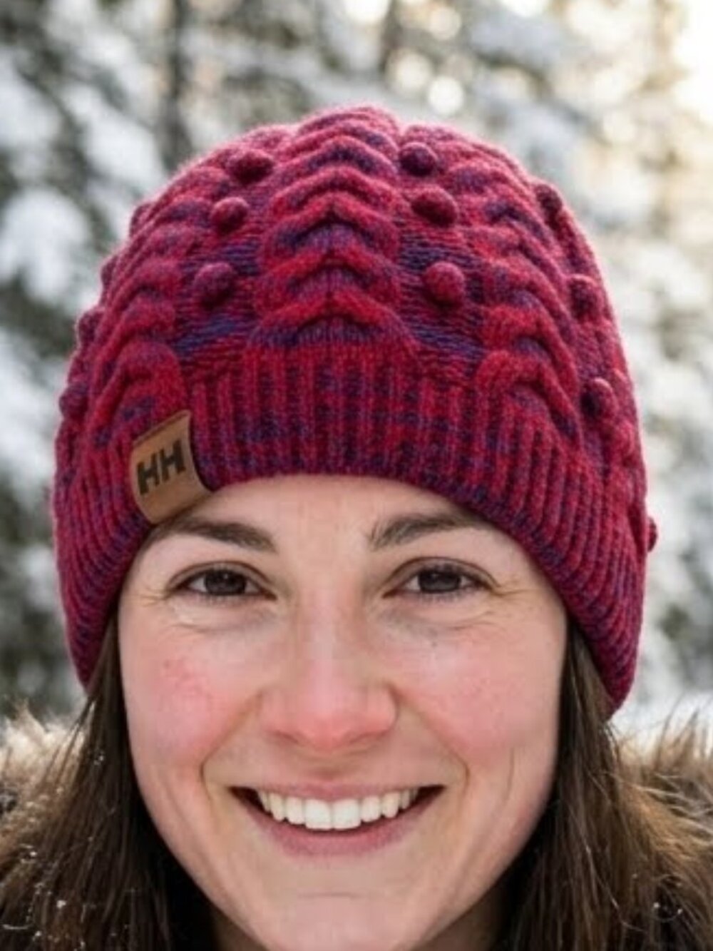 Helly Hansen Woman's Red Blue Cable Knit Winter Toque Beanie Skiing